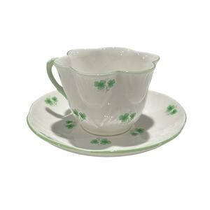 Crown Staffordshire Fine Bone China Shamrock Cup and Saucer England EUC